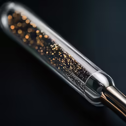 a small pen on black with gold glitter