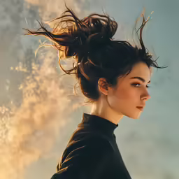 there is a woman that is looking back at something