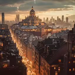 this city is an image from the roof of a building in the evening