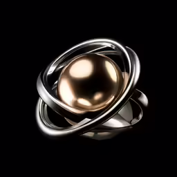 a gold pearl with two smaller metallic spheres in it
