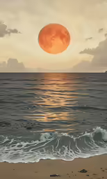 a sun setting over the ocean and a body of water