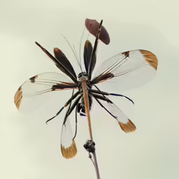 a very large dragonfly perched on the tip of a leaf