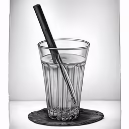a black and white photo of a glass with a toothbrush in it