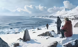 two people looking out at the water from a beach