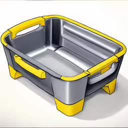 a drawing of a yellow and grey trash can