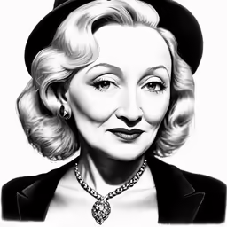 the drawing shows a woman wearing a necklace and hat