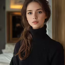 a young woman poses for the camera with her eyes wide open