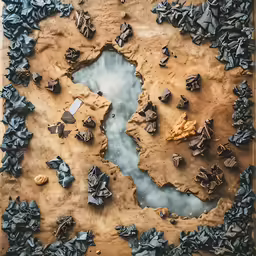 a toy model of rocks and mountains in sand