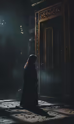 a person is sitting down and some lights