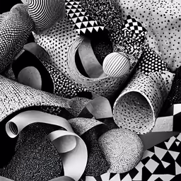 abstract black and white painting with geometrical shapes