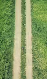 a man riding down the middle of a dirt road