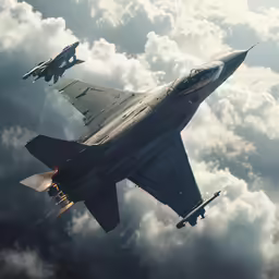 three fighter jets flying next to each other in the sky