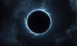 the eclipse seen from space in a cloudy night sky