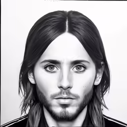a drawing of a man with long hair wearing black
