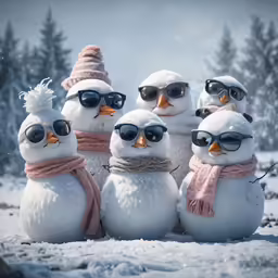 there are many snowman wearing shades and hats