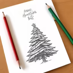 the tree is drawn with black pencils