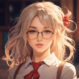a pretty woman with glasses wearing a tie and suspenders