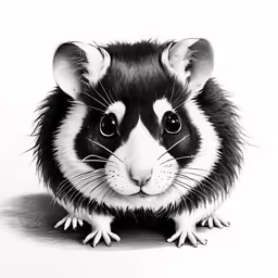 a pencil drawing of a cute little black and white rat