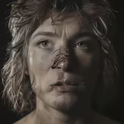 a guy with face paint and shading on his forehead