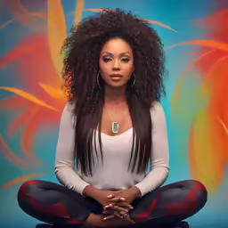 there is a woman meditating in the middle of yoga
