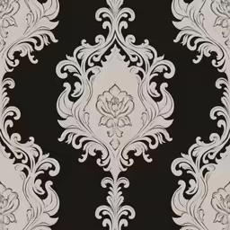 a black and white wallpaper with a floral motif