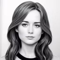 black and white portrait of a woman with long hair