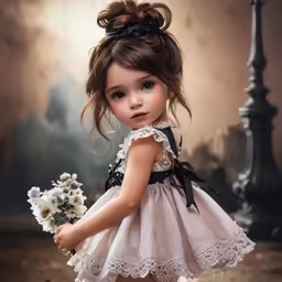 little girl holding a bunch of flowers posing for picture