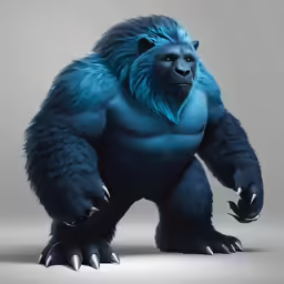 a very large furry blue gorilla with spiked horns