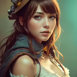 a young woman in steam - themed clothing wearing a crown