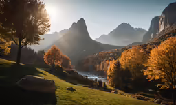 an scenic valley with mountains in the background