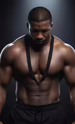 an african man with no shirt and black pants