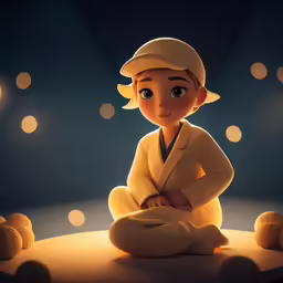 the animated character is sitting on the floor
