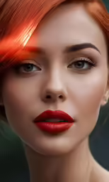 a woman with red hair and red lipstick