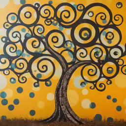 a painting on a canvas that has a tree