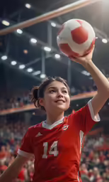 a girl on a soccer field about to take a hit