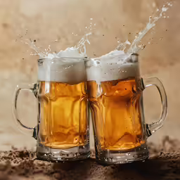two glasses of beer are full of frothy liquid