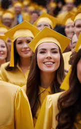 a young woman smiles with her friends for a picture