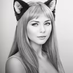 a woman with a hair animal head is posing for the camera