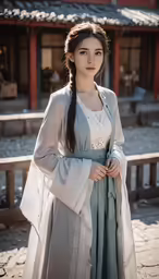 a woman with long hair in a dress
