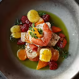 a white bowl filled with food and fruit