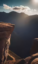 an empty bench sits on top of a cliff