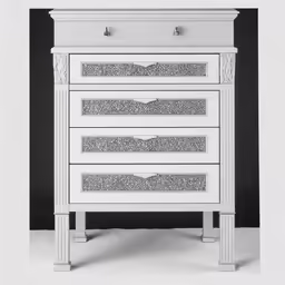 the white dresser has five drawers and one drawer