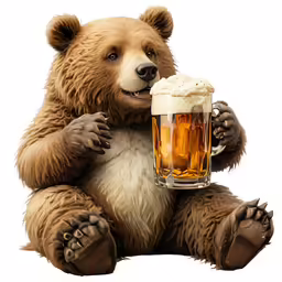 a big furry bear holding a beer
