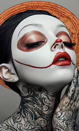 a girl with painted makeup and a hat on