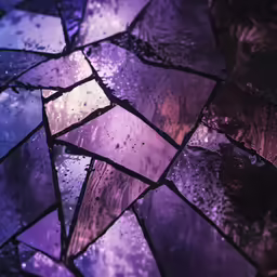 a bunch of stained glass pieces with rain drops