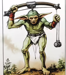 a drawing of the hanged man holding something on a stick
