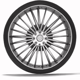 a wheel that has been made from black aluminum and silver rims