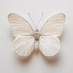 the white butterfly has long wings and sits on its back