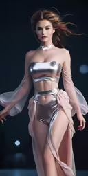 a beautiful young woman in a metallic outfit