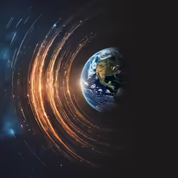 a very dark picture with the earth in the center
